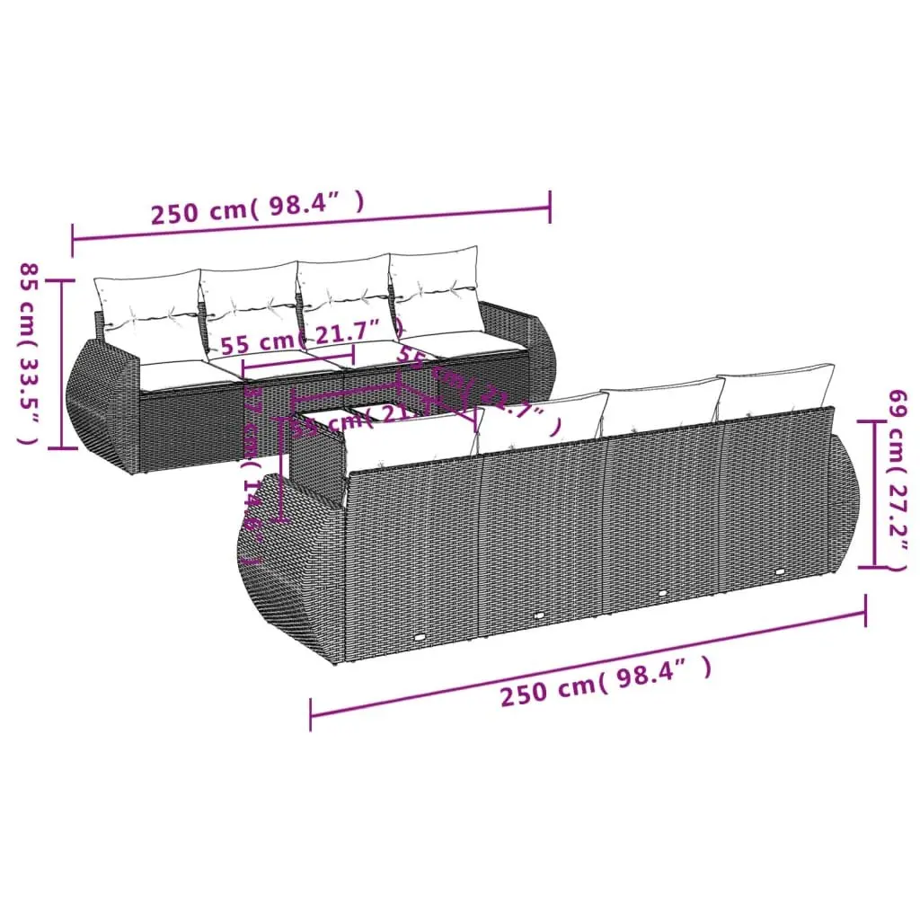 9 Piece Grey Poly Rattan Garden Sofa Set