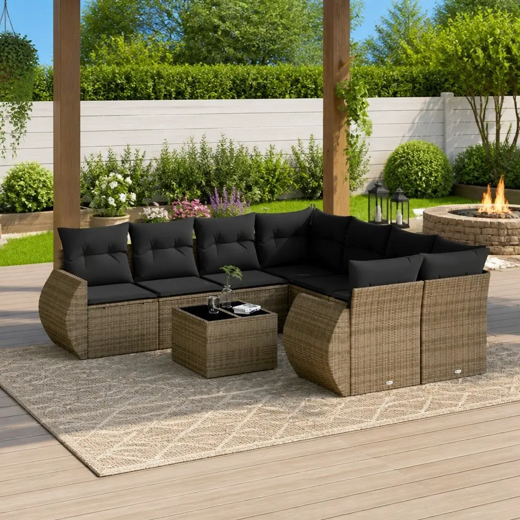Garden Sofa Set PE Rattan 9 Piece Outdoor Furniture Patio Lounge Grey