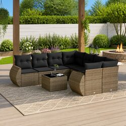 9-Piece Outdoor Garden Sofa Set with Grey Cushions