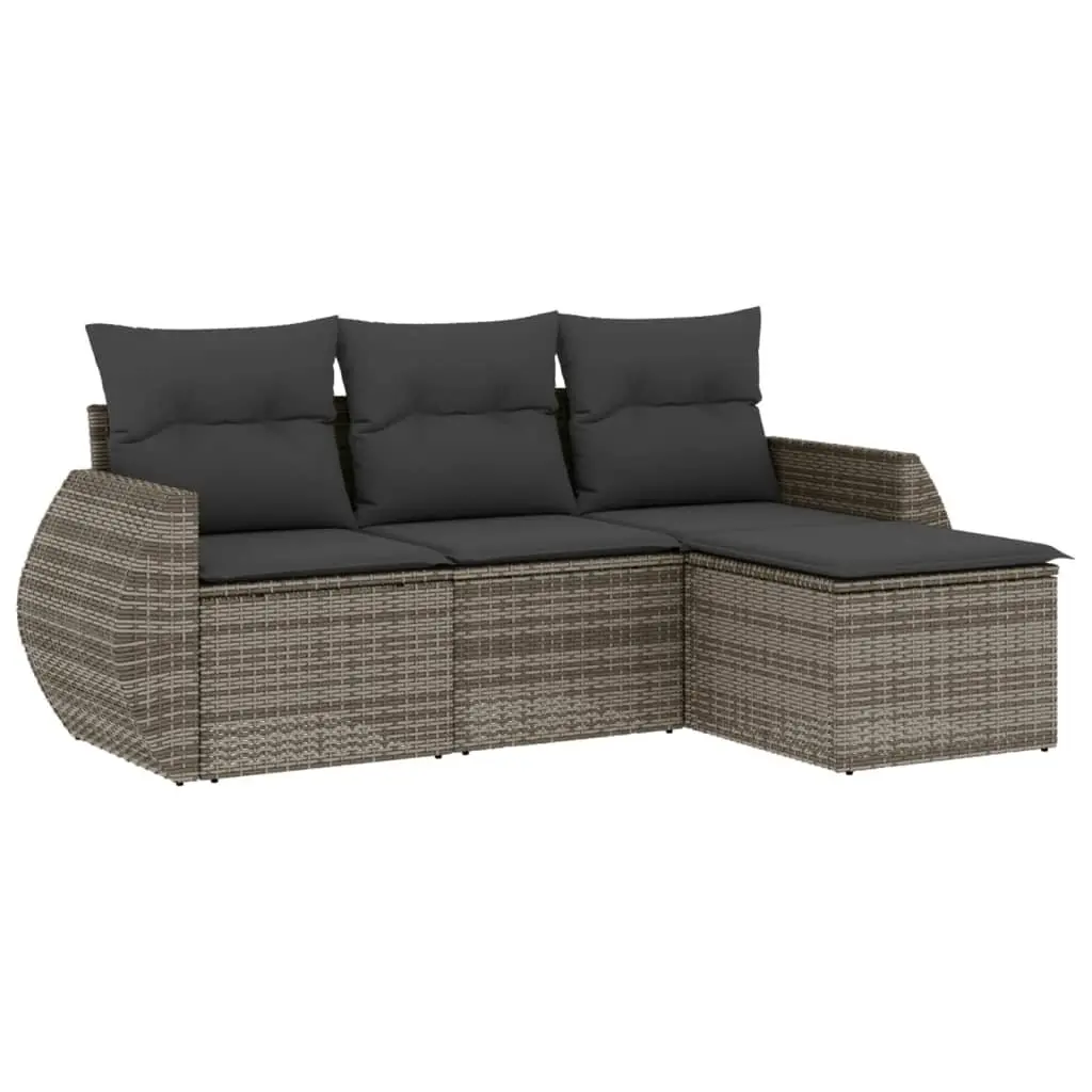 4-Piece Grey Poly Rattan Garden Sofa Set with Cushions
