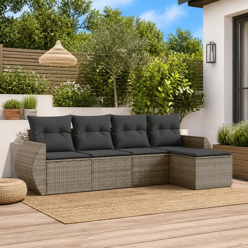 5 Piece Grey Outdoor Garden Sofa Set with Cushions