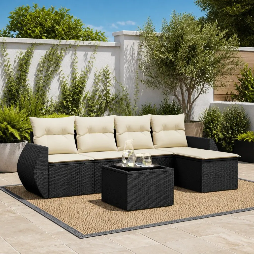 6 Piece Black Rattan Garden Sofa Set