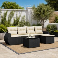 High-Quality 6 Piece Black Rattan Garden Sofa Set