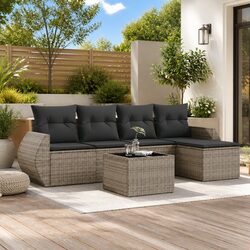 Durable 6-Piece Garden Sofa Set in Grey Poly Rattan