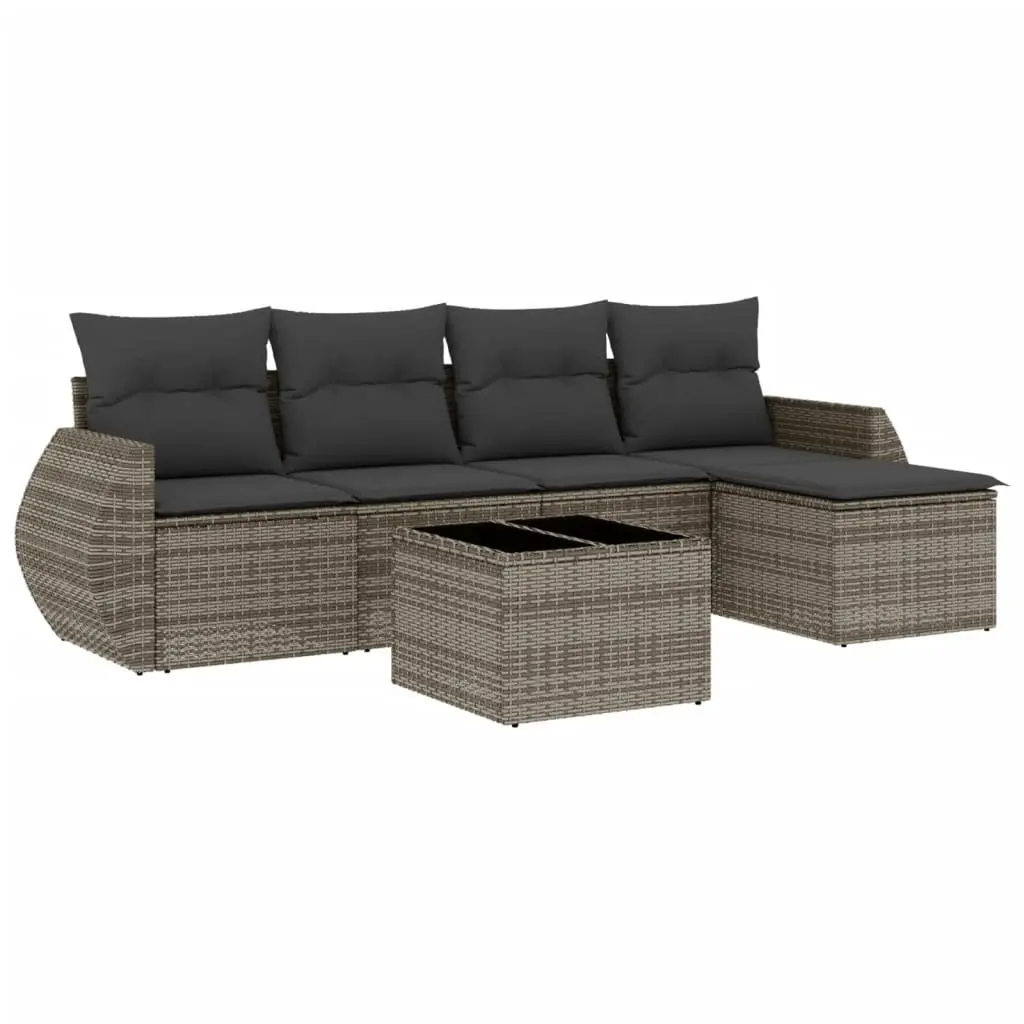 Garden Sofa Set PE Poly Rattan 6 Piece Grey Outdoor Furniture Patio Modular Lounge