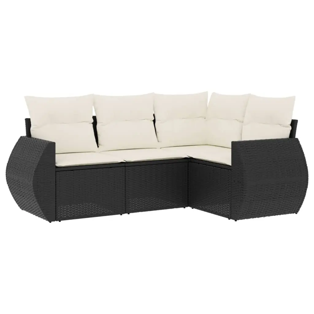 Black 4 Piece Garden Sofa Set with Cushions