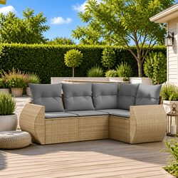 4-Piece Beige Outdoor Garden Sofa Set with Cushions