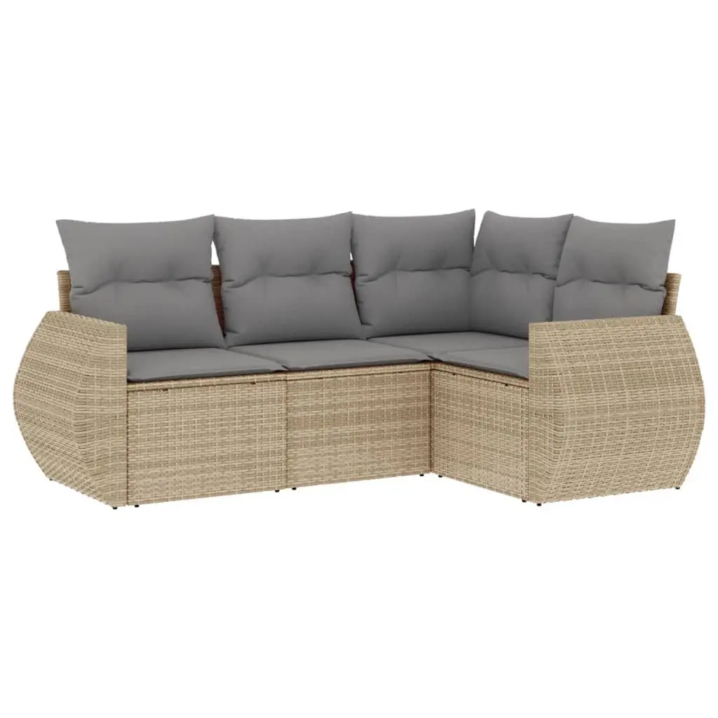 Outdoor Sofa Set PE Rattan 4 Piece Beige Cushions