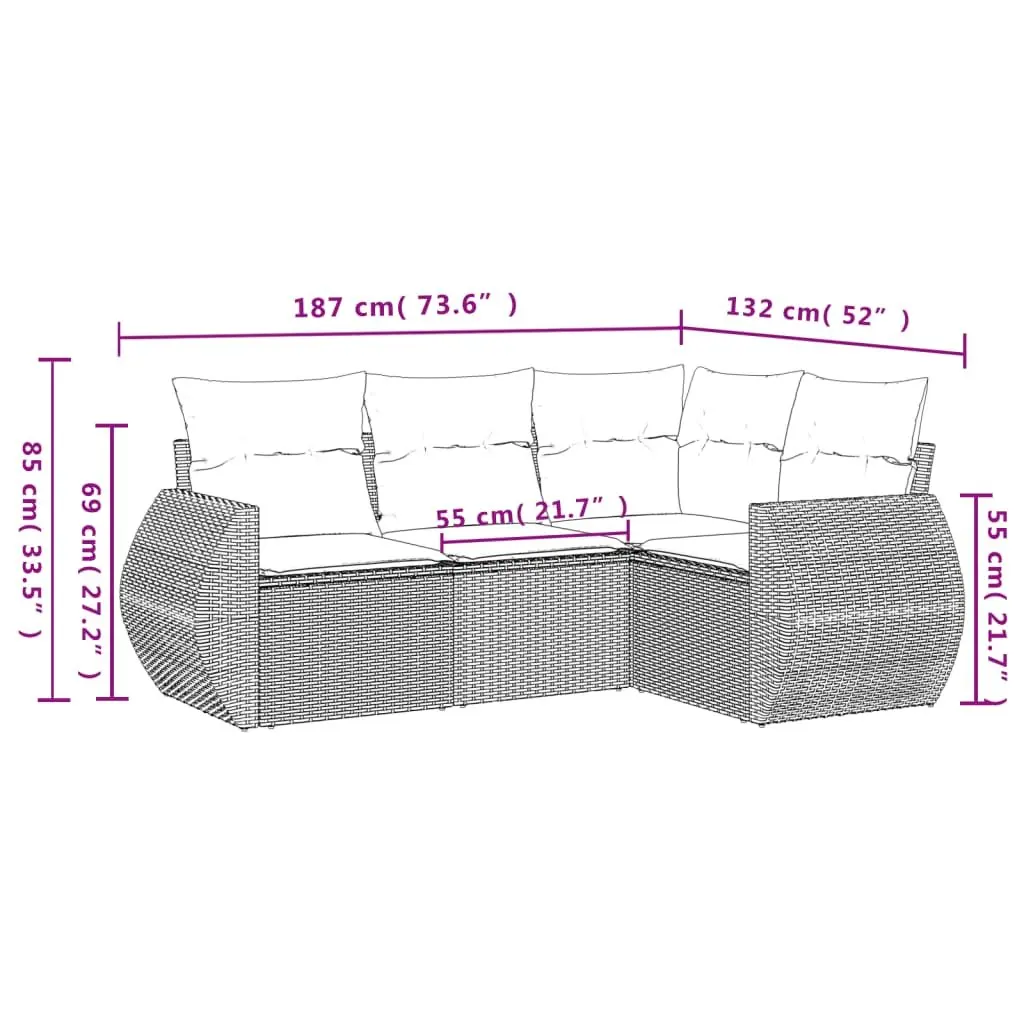 Outdoor Sofa Set PE Rattan 4 Piece Beige Cushions