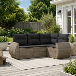Grey Poly Rattan 4 Piece Garden Sofa Set with Cushions