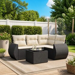 Durable 5-Piece Garden Sofa Set in Black Poly Rattan