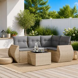 Beige 5-Piece Garden Sofa Set with Cushions