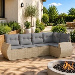 Beige 5 Piece Outdoor Garden Sofa Set with Cushions
