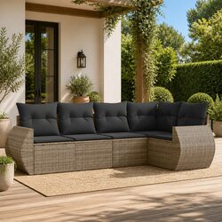 Durable 5 Piece Garden Sofa Set in Grey Rattan