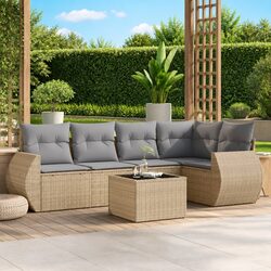 Durable 6 Piece Garden Sofa Set with Cushions in Beige