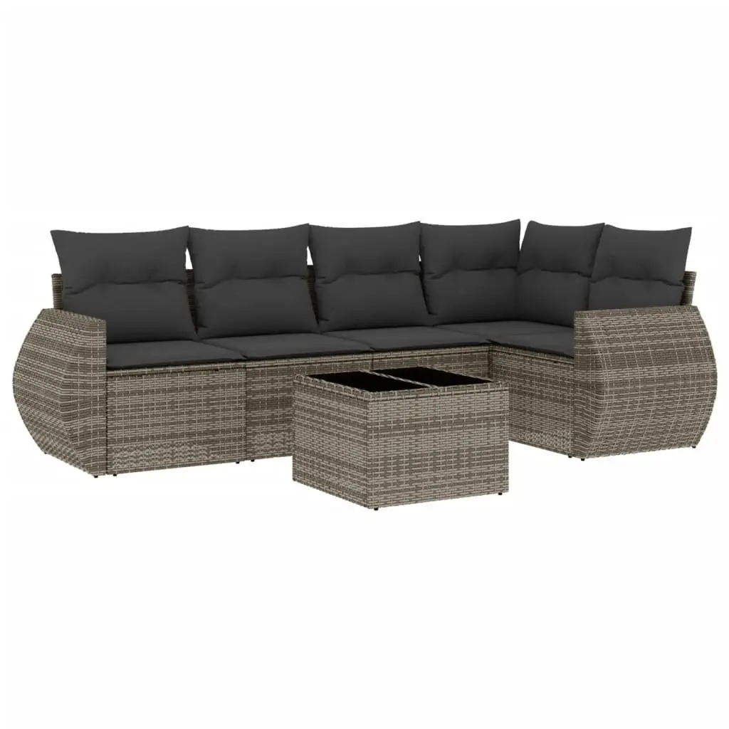 Garden Sofa Set PE Rattan 6 Piece Outdoor Furniture Grey with Cushions
