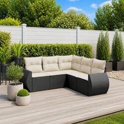Durable 5 Piece Black Garden Sofa Set with Cushions