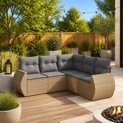 5-Piece Outdoor Garden Sofa Set with Beige Cushions