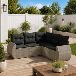 Durable 5 Piece Garden Sofa Set with Cushions in Grey