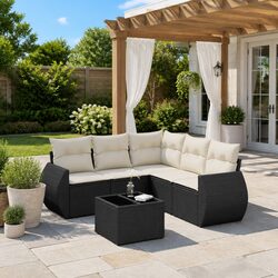 6-Piece Garden Sofa Set Outdoor Furniture in Black Rattan