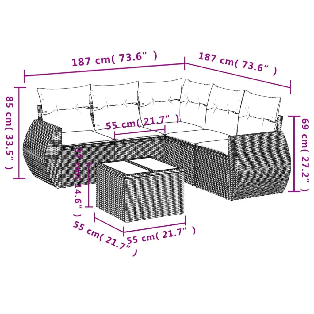 6-Piece Garden Sofa Set Outdoor Furniture in Black Rattan