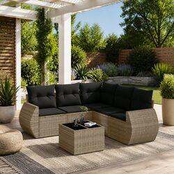 Premium 6 Piece Garden Sofa Set with Grey Poly Rattan
