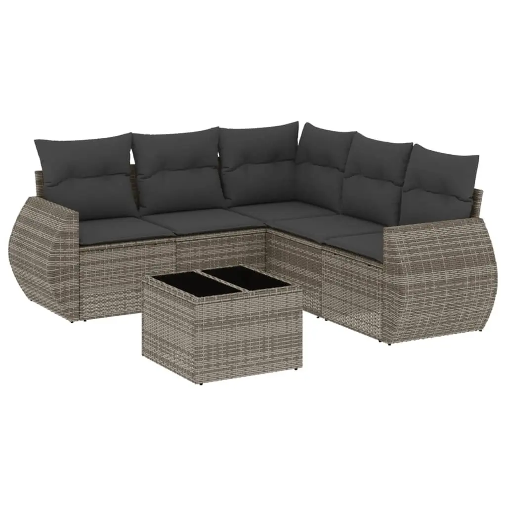 Garden Sofa Set PE Rattan 6 Piece Grey with Cushions
