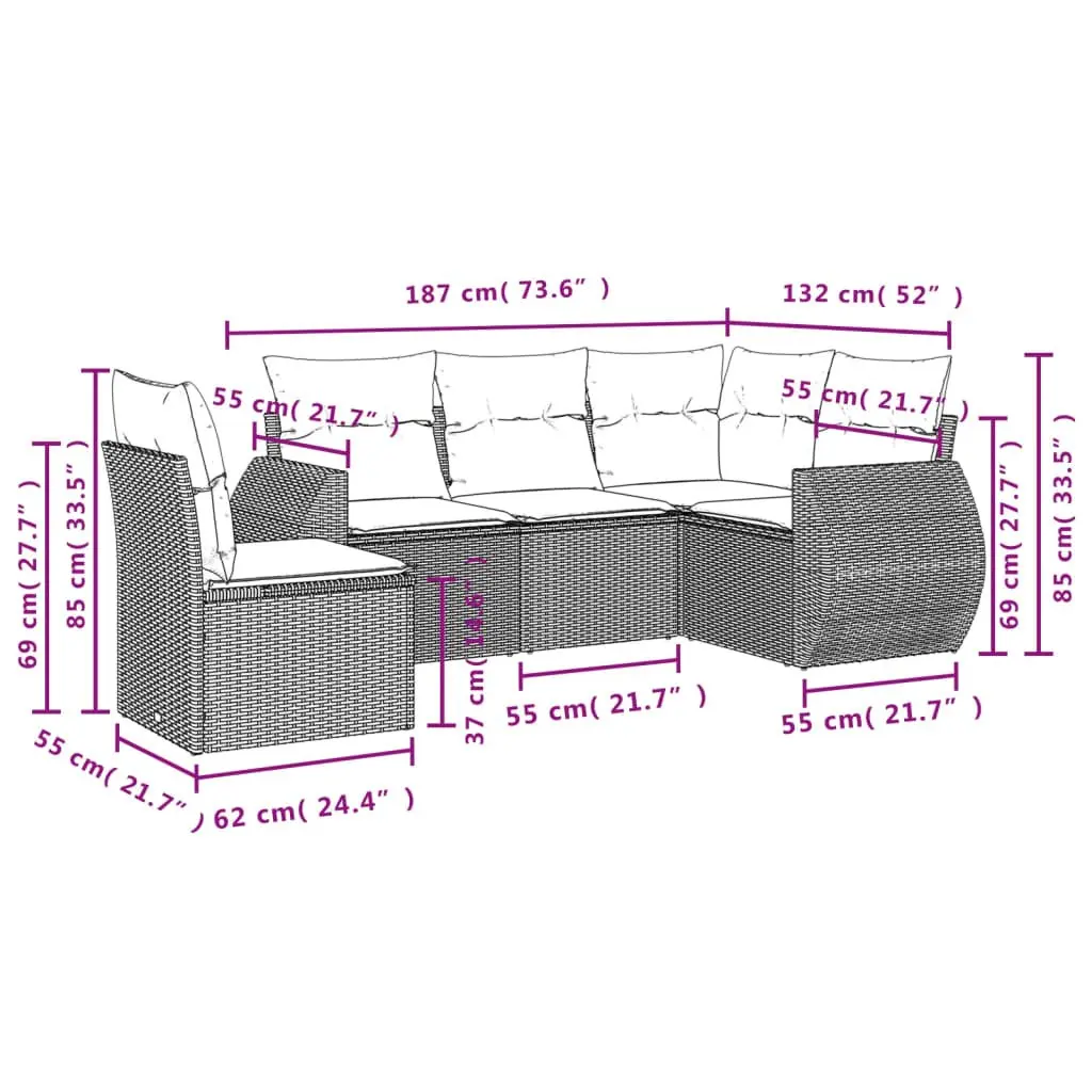 5 Piece Garden Sofa Set in Beige