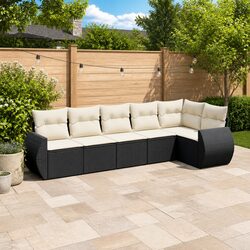 Premium 6 Piece Black Poly Rattan Garden Sofa Set