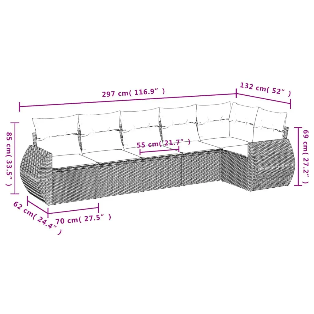 6 Piece Black Poly Rattan Garden Sofa Set