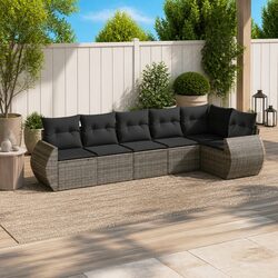 Durable 6 Piece Garden Sofa Set in Grey Poly Rattan