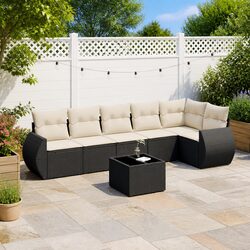 Durable 7 Piece Outdoor Sofa Set in Black Poly Rattan