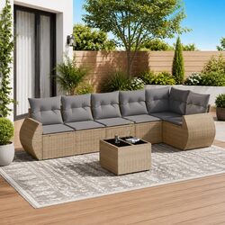 Outdoor 7-Piece Garden Sofa Set with Cushions in Beige