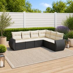 6-Piece Outdoor Garden Sofa Set in Black Poly Rattan