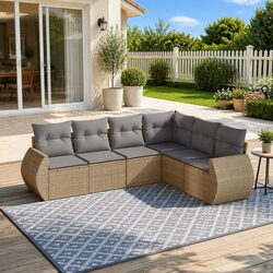 Exceptional 6 Piece Modular Garden Sofa Set in Beige