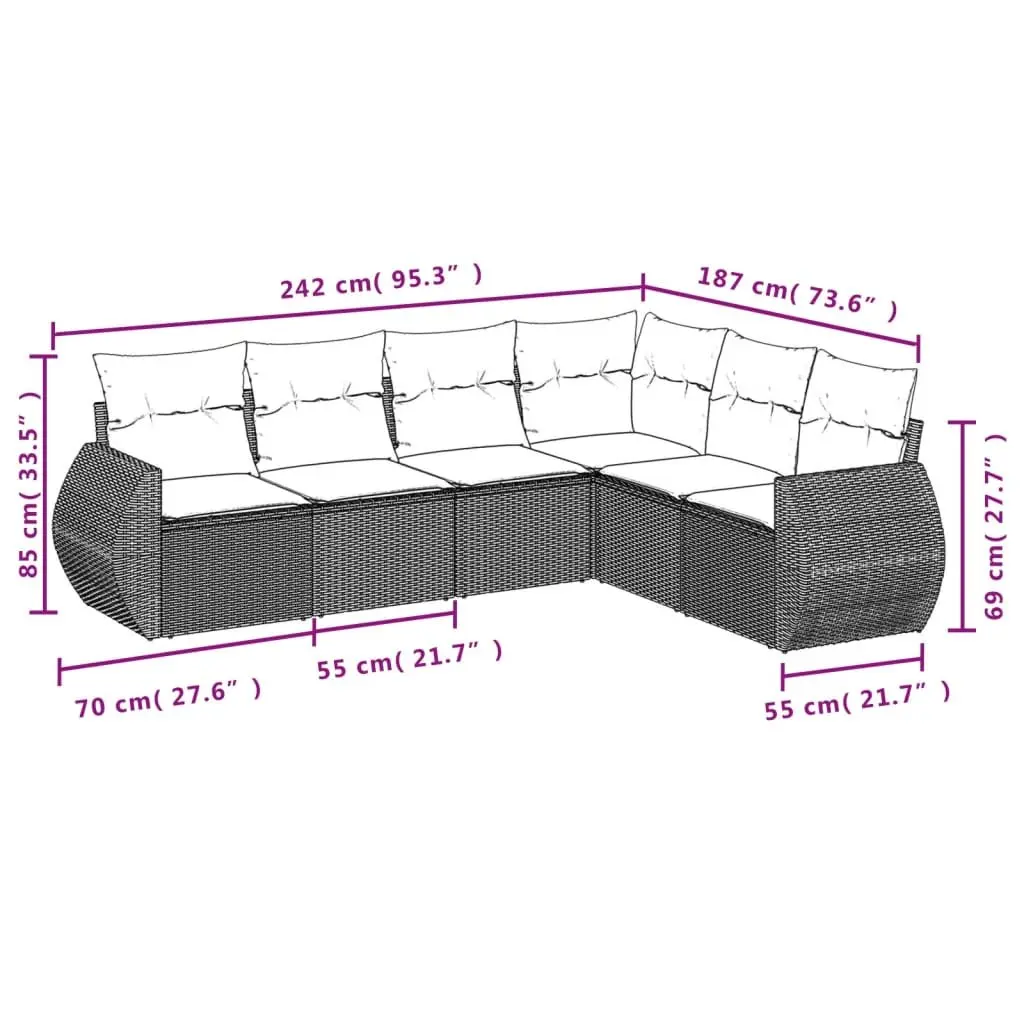 6 Piece Garden Sofa Set with Cushions Beige Outdoor Patio Furniture Modular