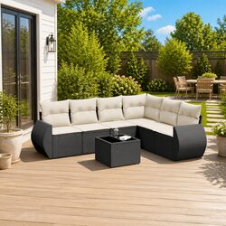 7-Piece Black Outdoor Garden Sofa Set with Cushions