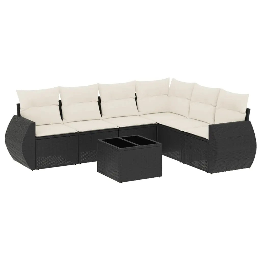 Garden Sofa Set PE Rattan 7 Piece Black with Cushions