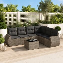 7 Piece Grey Poly Rattan Outdoor Garden Sofa Set