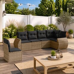 Grey Poly Rattan 6-Piece Garden Sofa Set with Cushions