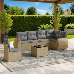 7-Piece Rattan Garden Sofa Set with Cushions in Beige