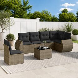 7-Piece Modular Garden Sofa Set with Cushions in Grey