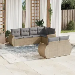 Beige 7-Piece Outdoor Sectional Sofa Set with Cushions
