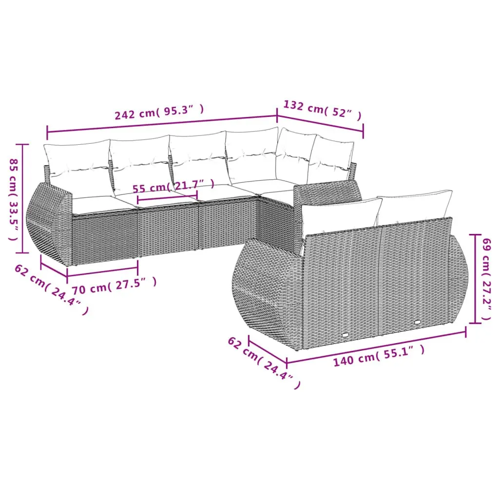 Modular Outdoor Sectional Sofa Set 7 Pieces