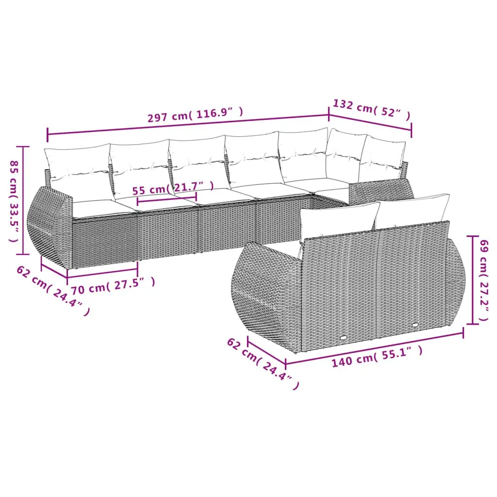 8 Piece Outdoor Sectional Sofa Set with Cushions