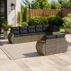 Durable 8 Piece Grey Rattan Garden Sofa Set with Cushions