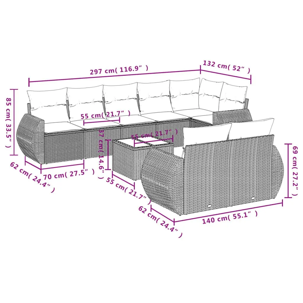 9-Piece Outdoor Sectional Sofa Set in Black