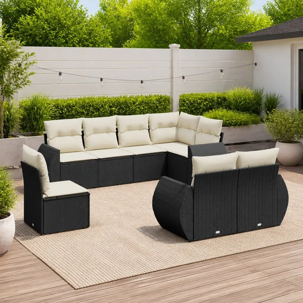 8-Piece Black Rattan Outdoor Sectional Sofa Set
