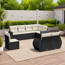 Sturdy 8-Piece Black Rattan Outdoor Sectional Sofa Set