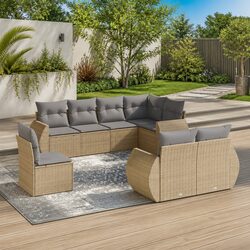 Premium 8 Piece Modular Outdoor Sectional Sofa Set in Beige
